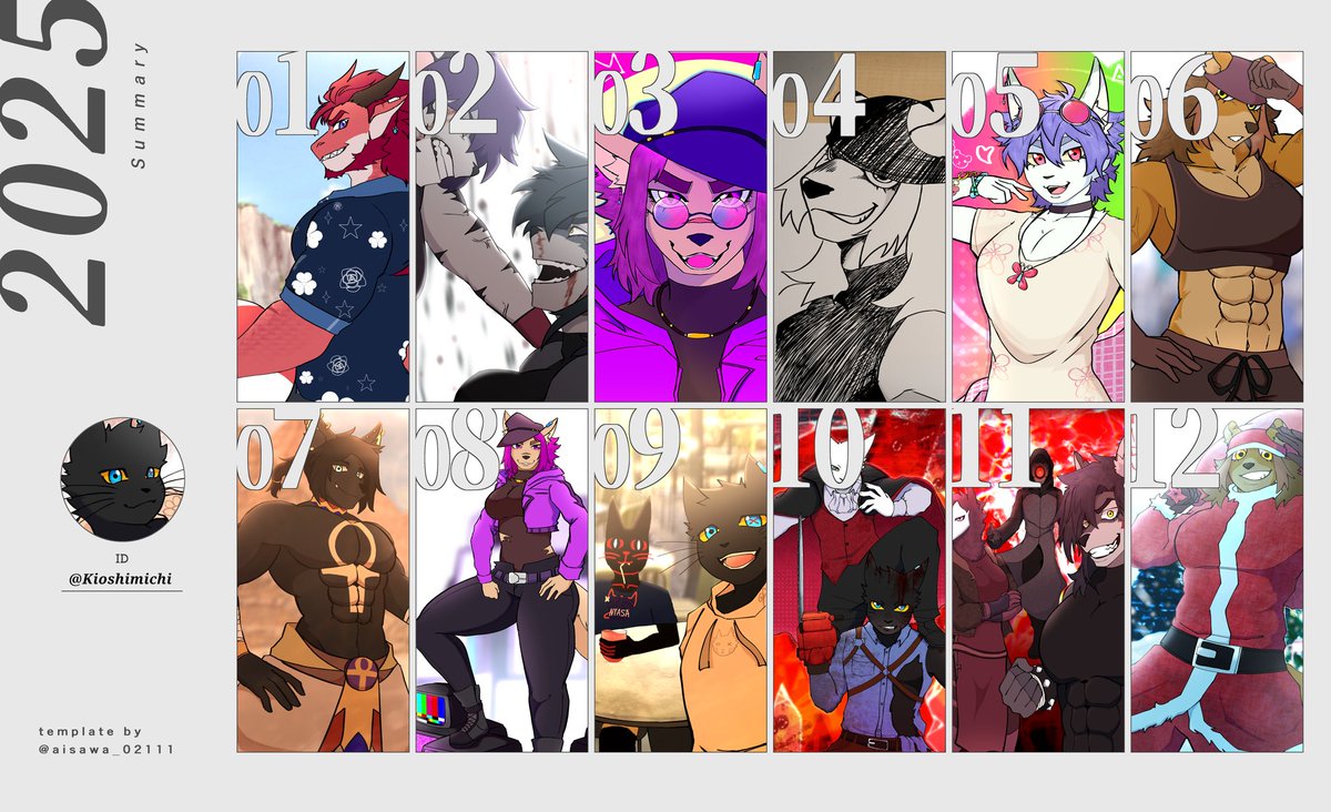 kioshimichi's tweet photo. 2025 art summary, this year was fun!!! Thank you guys for all the support!!! Im glad you guys love my stuff https://t.co/S8WRHtWMbc