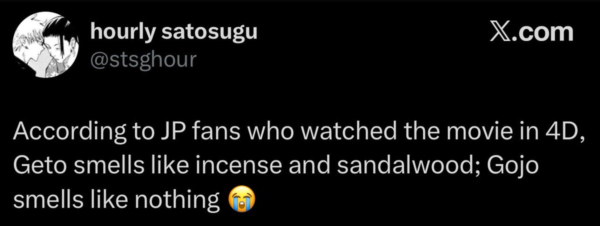 lkkaikikolkkai's tweet image. Geto smells so good that you'll remember it for decades, even though you'll probably never remember what your favorite perfume smelled like as a child. Geto smells like money and luxury. 
Yaga knows Gojo is too damn gay for Geto.