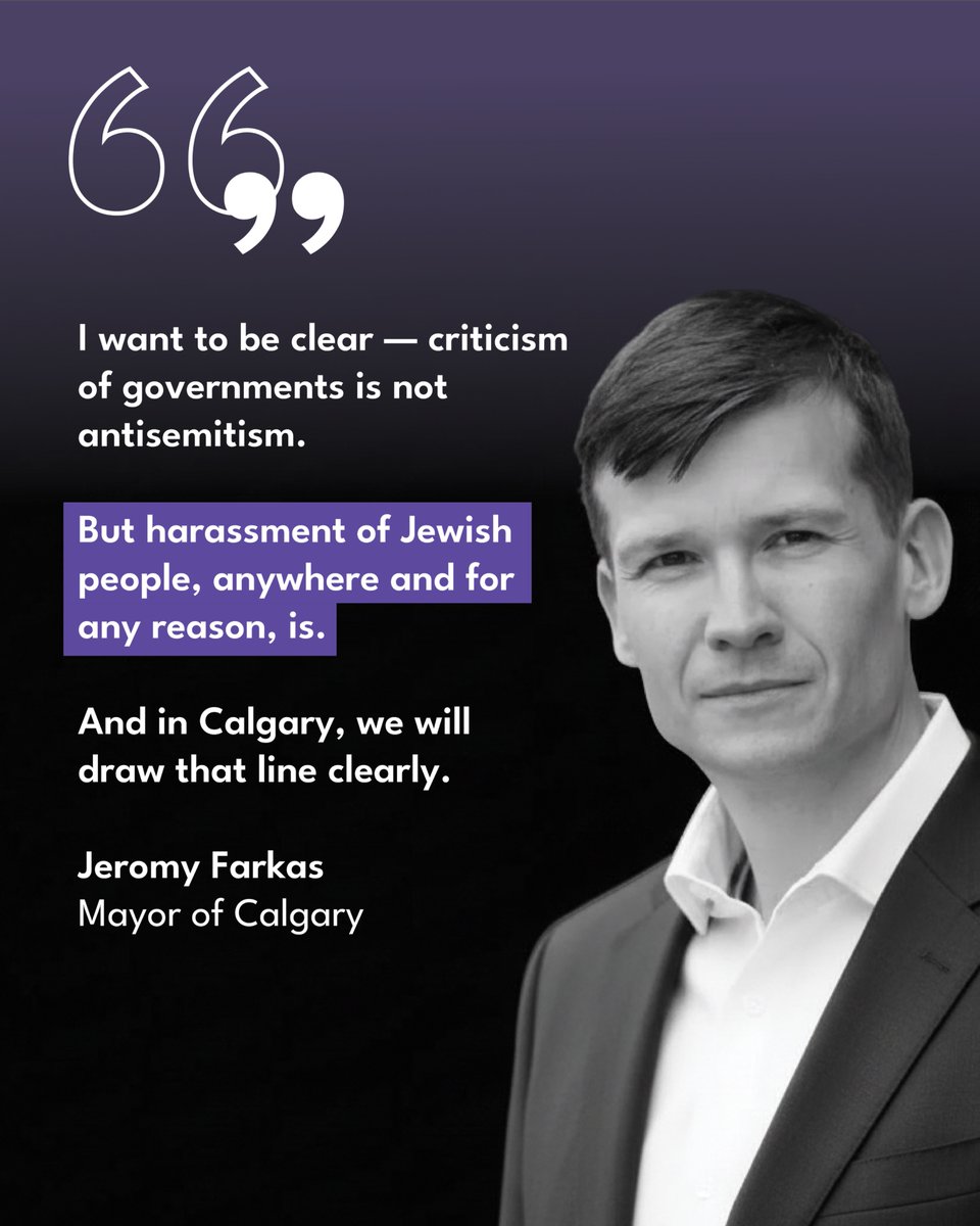 CIJAinfo's tweet photo. Calgary Mayor @JeromyYYC draws firm lines between legitimate expression and intimidation, incitement, and violence. This is the kind of clear, consistent, and vocal leadership, that we need from all levels of government.

“Lies masquerade as morality. Dehumanization is excused. And violence follows.”

@Jewishcalgary

Read more: https://t.co/dW0KlxgN9m