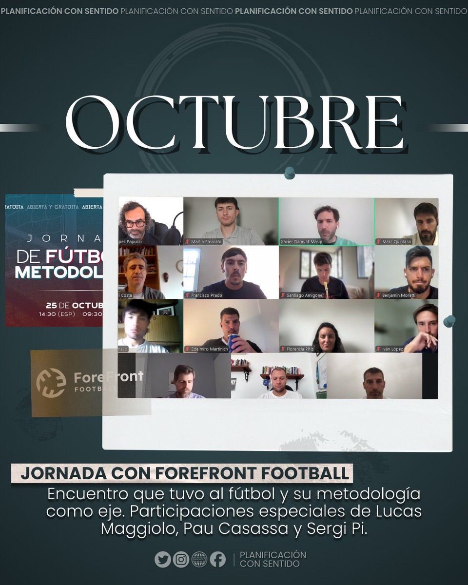 <a href="/SebaMorales07/">Sebastián Morales</a> <a href="/librofutbol/">Libro Fútbol Chileno</a> Octubre nos encontró dando un paso más. Poder coordinar y participar de una jornada de metodología junto a <a href="/ForeFrontFtbl/">ForeFront Football</a> fue un orgullo. 

En el mismo participaron profesionales como Lucas Maggiolo, Pau Casassa y Sergi Pi.