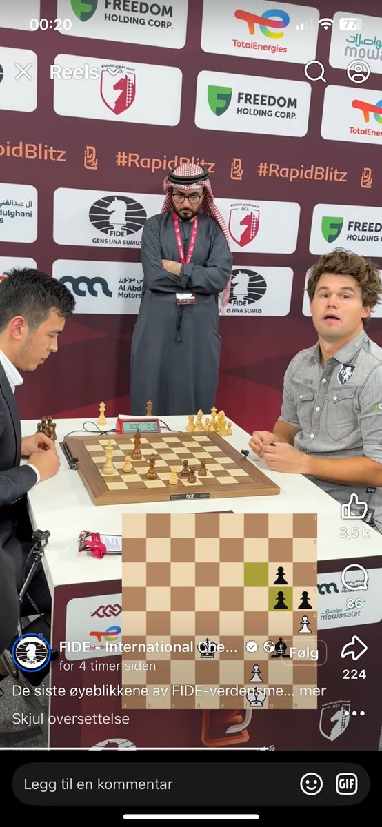 runesundbo's tweet photo. @MagnusCarlsen He is closing the game! World Champion! 🏆 https://t.co/7ekHojV2q2