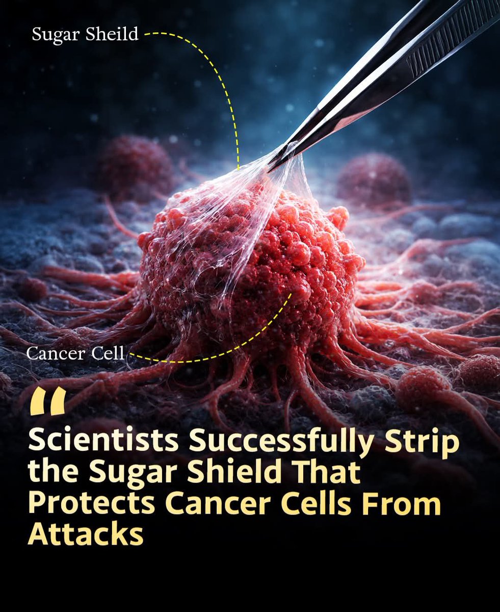 ShiningScience's tweet image. 🎗 Cancer wears a disguise. We just ripped it off.

Tumors coat themselves in sugar molecules to hide from your immune system. Stanford researchers found a way to strip that shield away.
Exposed. Defenseless. Ready to be destroyed by your own body.

Source: Stanford Medicine /…