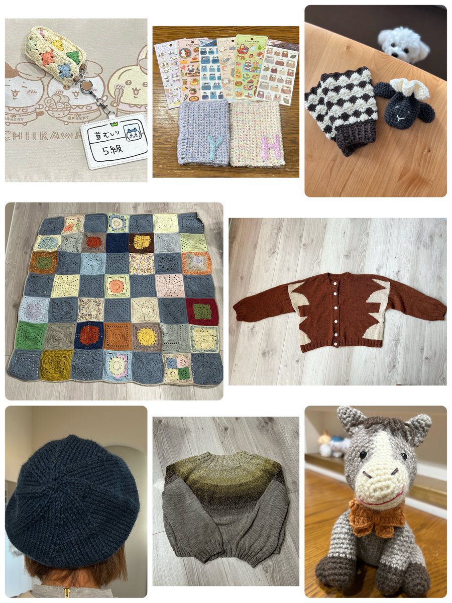 riika_knitting's tweet photo. 過去最多の31作品！めっちゃ頑張った🥹
小物多めだけど家族に編めたり友達にもプレゼント出来たりでちょっと上達を実感出来た気がする🥹🧶

 #今年編んだもの2025 https://t.co/6I5EVziwd7