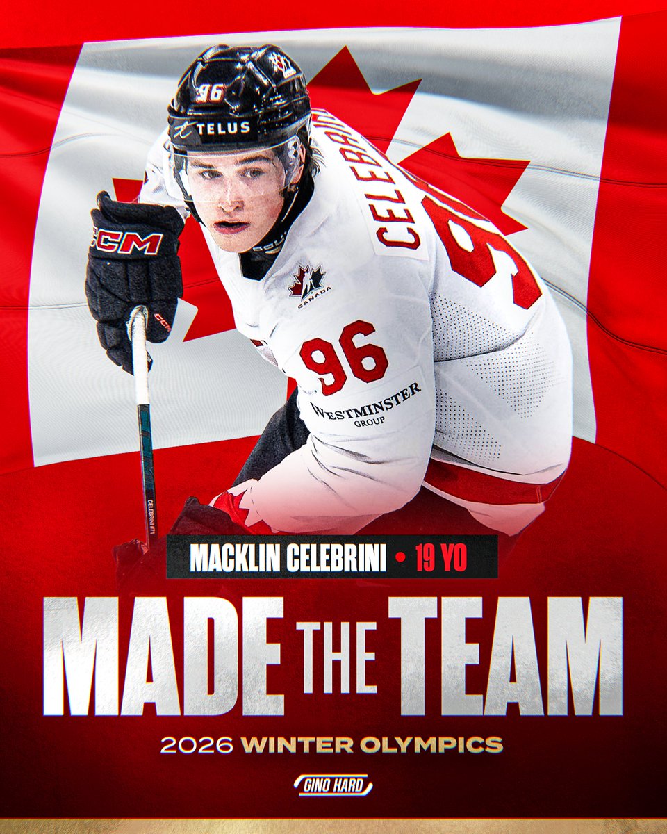 GinoHard_'s tweet image. 19-year-old Macklin Celebrini has OFFICIALLY made Team Canada’s Olympic roster, per @emilymkaplan 🇨🇦🔥