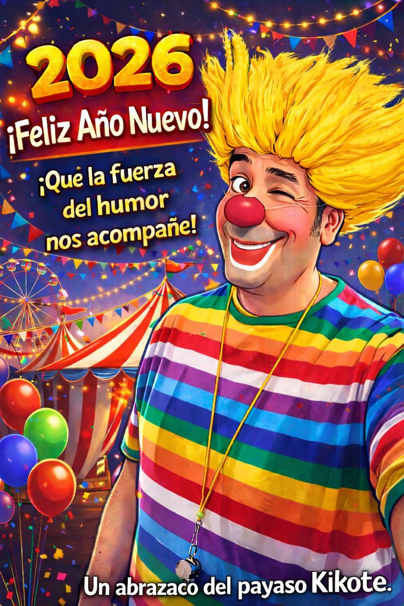 Feliz 2🔴26! 

Que en este nuevo año compartamos muchas risas juntos.

Un abrazaco de payaso

#payasokikote #quelafuerzadelhumornosacompañe #Feliz2026