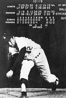 Sandy Koufax finishing his second no hitter, May 11, 1963. Photo by Leigh Wiener.