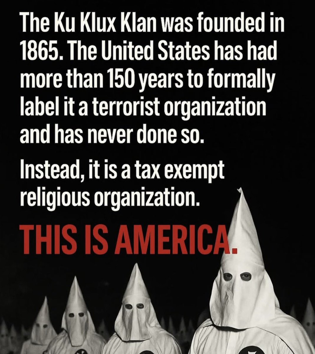 America’s hypocrisy on full display.

In November, the Trump administration designated antifa—a loose movement whose very name literally means anti-fascist—as a terrorist organization.

Meanwhile, the Ku Klux Klan, founded in 1865, has spent more than 160 years lynching Black