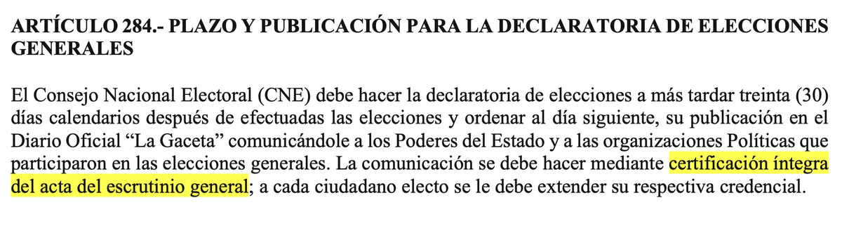 Se especula que a las 6 de la tarde darán a conocer una declaratoria de elecciones. Aclaro al Pueblo: no he sido convocado a ninguna sesión de Pleno para discutir el acta de escrutinio general como lo ordena el artículo 284 de la LEH.