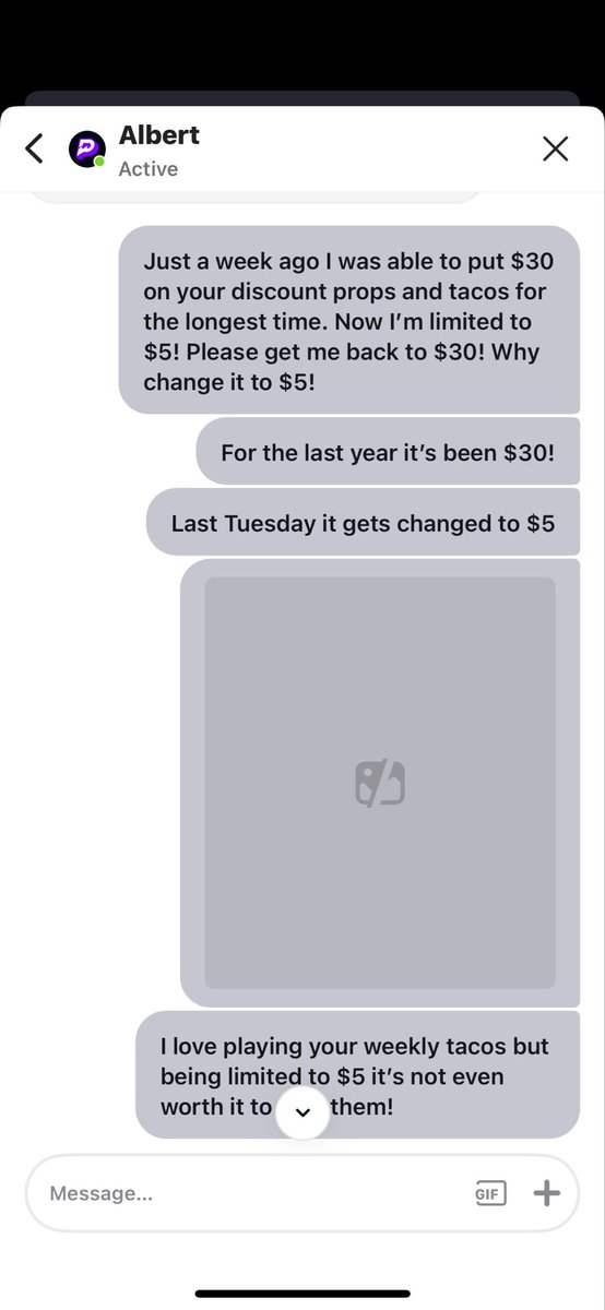 ryan10533's tweet photo. @PrizePicks Last Tuesday my tacos get changed from $30 to $5 anyone else?! FIX IT PRIZE PICKS! https://t.co/C1XQv4iZ4A