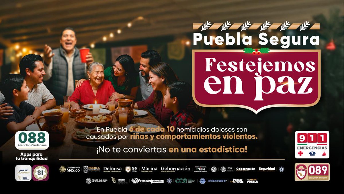 Nada es más importante que tu bienestar y el de tu familia. Estas fiestas, elige: Moderación en lugar de excesos. Respeto en lugar de violencia. Autocuidado en lugar de riesgos.
¡La prevención es el mejor acto de amor! <a href="/armentapuebla_/">Alejandro Armenta</a> 
#FestejemosEnPaz #PueblaSegura