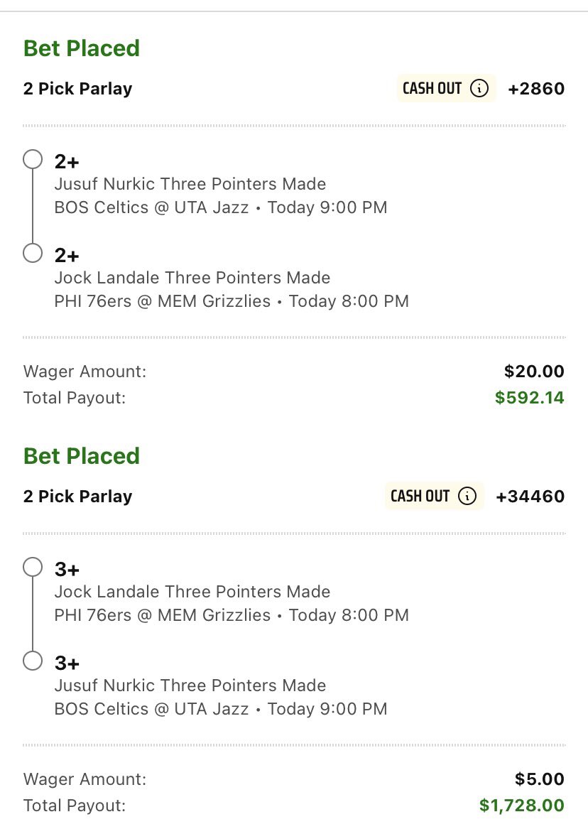Nurkic / Jock Threes Stack  🧩

.20u on 2+  .05u on 3+ Draftkings 

Gross but here’s why, Nurk is 5/8 from deep in his last 3, C’s will let him take whenever he wants. With Jock hoping Joel plays, but if not should draw Dre and get some looks 

#NBA #CBB #GamblingX #BettingPicks