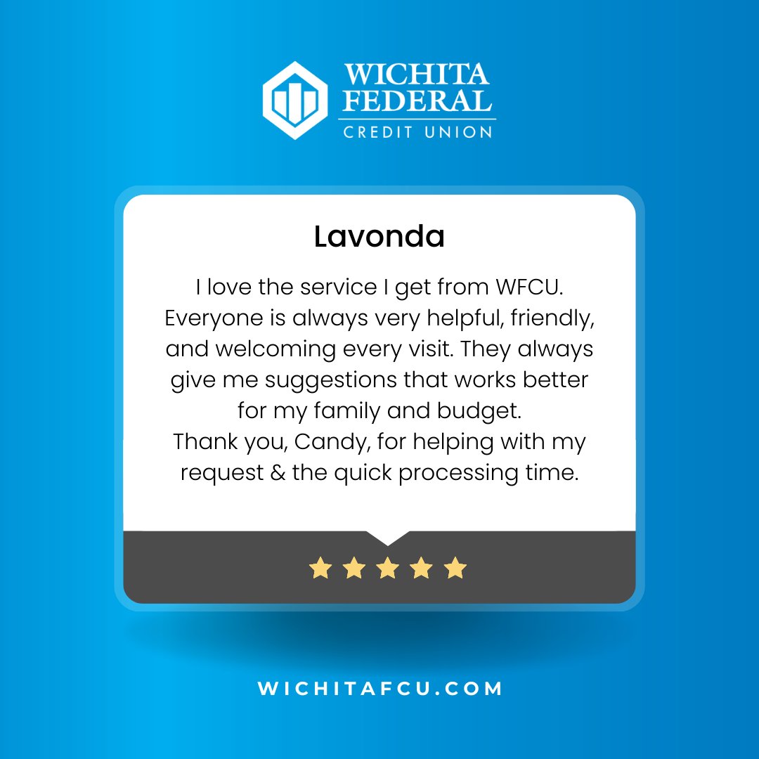 Wichitafcu's tweet image. At WFCU, you’re never just a number—you’re part of our family, and your peace of mind is our top priority!

#WFCU #TestimonialTuesday #UserReview