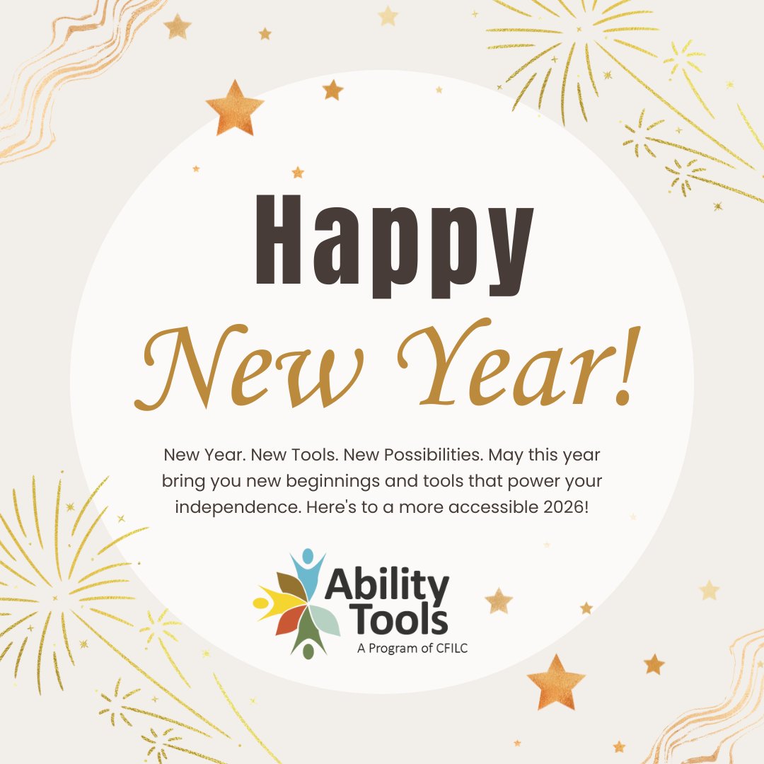 ability_tools's tweet photo. Happy New Year from Ability Tools! In 2026, we’re here to help you discover the tech that powers your independence. Let’s make this year full of new possibilities for accessibility!

#ATForAll  #AssitiveTechnolgy #NewBeginnings https://t.co/Zt25ieBoMP