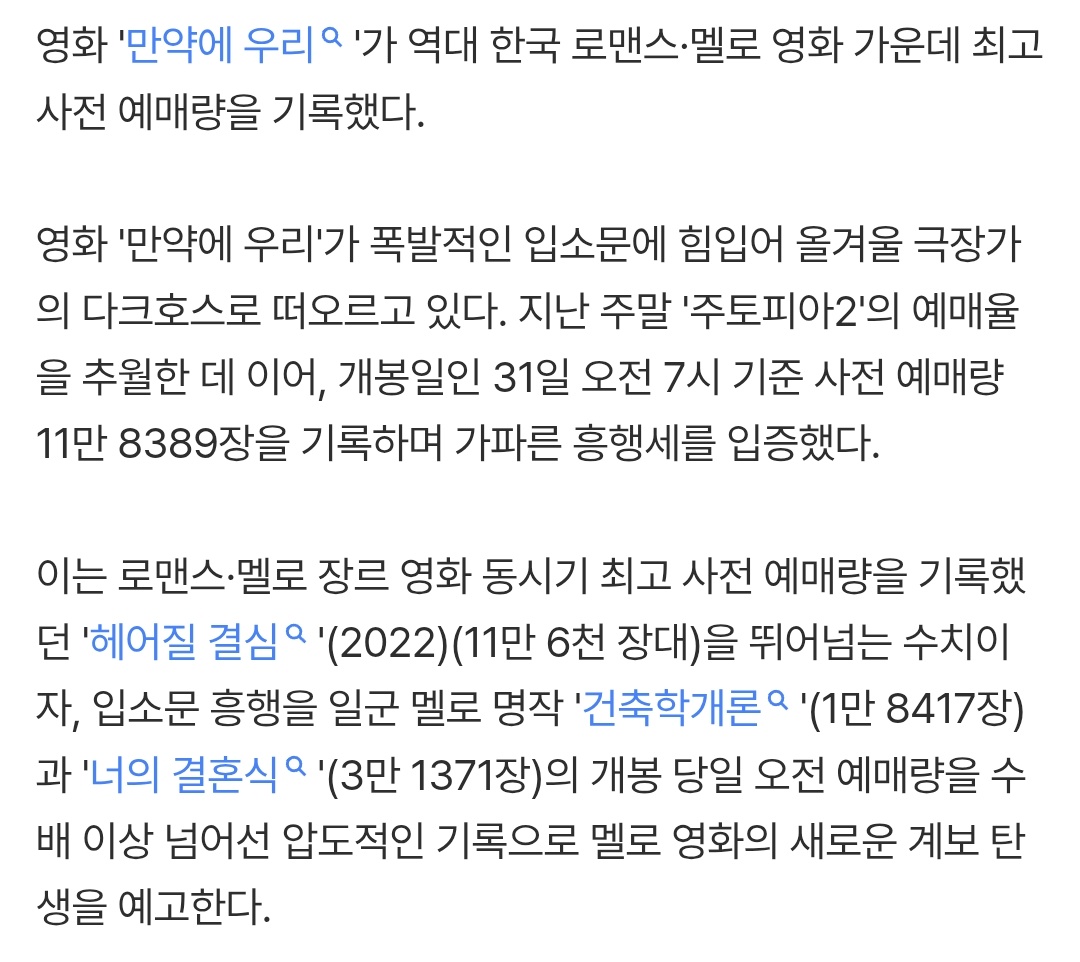 moonliebe_'s tweet image. Once We Were Us just set the highest advance ticket sales ever for a Korean romance movie, reaching 118,389 pre-sale tickets and surpassing Decision to Leave (2022), which held the previous record with 116.000. A new milestone for the genre.

New record: 118K+. No debate. 🔥