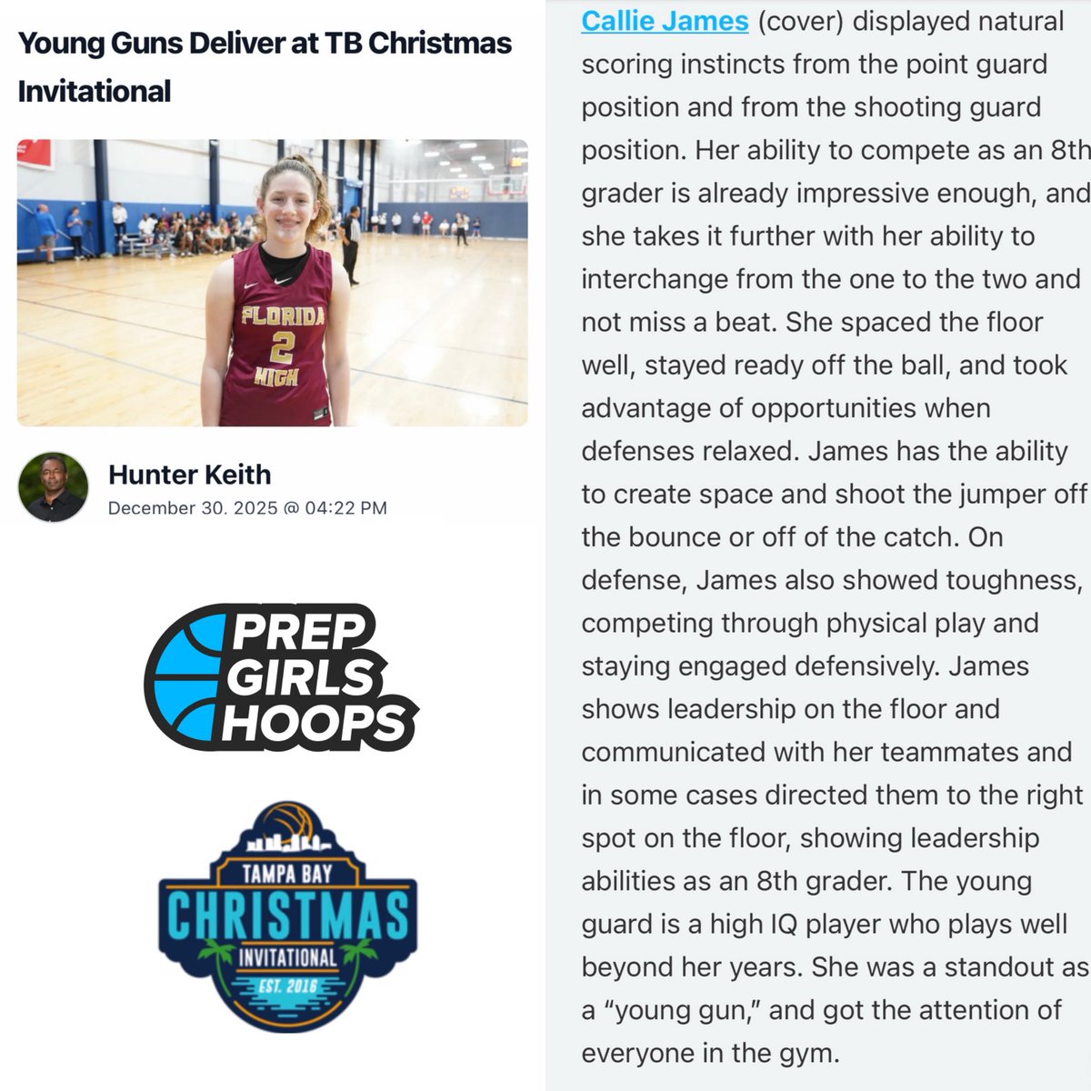 CallieMJames's tweet image. Thank you @hunterkeithl! Our team is working hard up here in Tallahassee. @PGHFlorida @FSUSGBB @FGBvsEveryone 
#8thgrade #classof2030