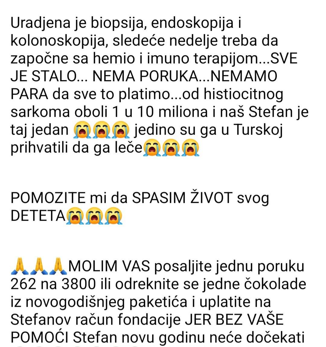 AuraSpejs's tweet image. Nisam mogla da poverujem kada su to objavili,dali su mu neke terapije koliko sam razumela....svi se nadaju da će se skupiti novac,jer njemu je jedino tamo spas.
Bolnica je do sada produžavala rok,malo poruka je poslato....da li će se nešto promeniti,strah me i da pitam njegove.