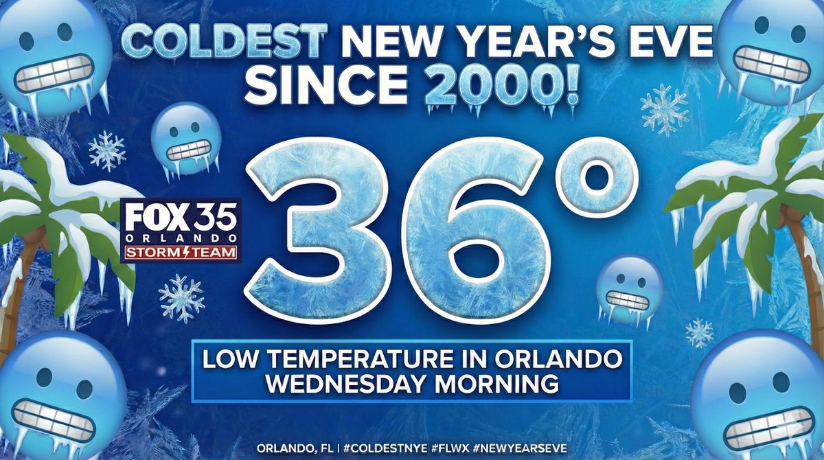 NbergWX's tweet photo. FRIGID in Orlando and central Florida for New Years Eve! @fox35orlando https://t.co/V4jhlnAnfK