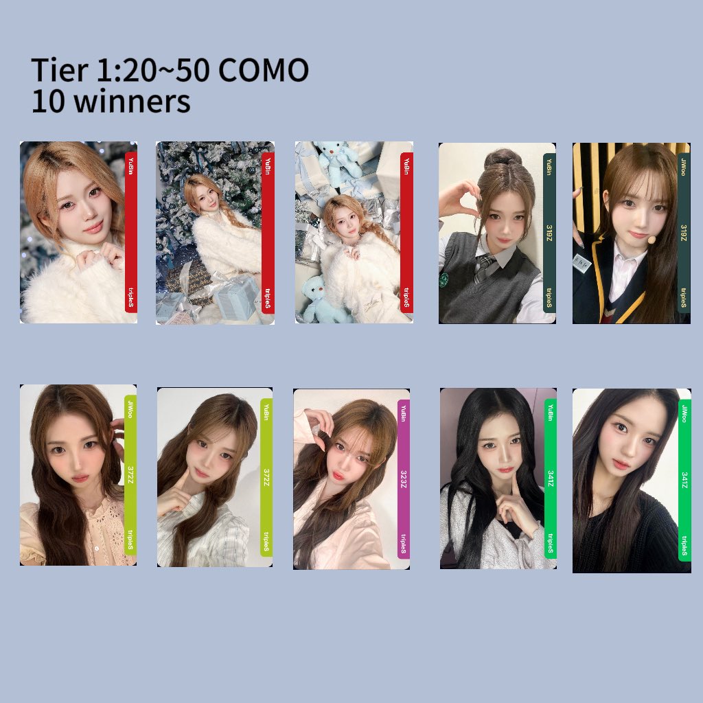 Bin_C1ndy_u's tweet photo. Objekt & Sign Polaroid 🐻🐯
For  S38 #이지우 #공유빈 Best Couple 

Objekt RULES：
•RT & Like this post
•Vote Jiwoo Yubin Best Couple
•Comment with Cosmo ID + Screen record of your vote (with time)

Tier 1:20~50 COMO, 10 winners
Tier 2: 51~120 COMO, 7 winners 
Tier 3: 121~288 COMO, 3 winners 
Tier 4: 289~400COMO, 3 winners

Sign Polaroid RULES：
666 COMO, 3 winners 

** 666 COMO as a 1 drawing opportunity
    1332 COMO(666*2) as a 2 drawing opportunity
    1998 COMO(666*3)………..
** To receive signed polaroids, you need to have Chinese and Korean address. And are only sent if S3S8 wins the award.
#tripleS #트리플에스 #GA #찐친즈