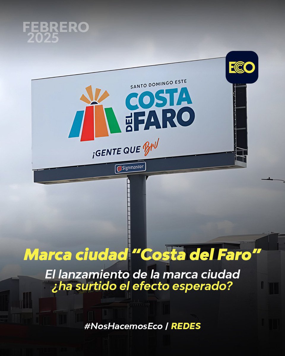 diarioecord's tweet photo. #NosHacemosEco | #SDE2025 
Con el lanzamiento de la marca ciudad de Santo Domingo Este, "Costa del Faro", en febrero de 2025, la administración busca posicionar al municipio como un destino con identidad propia, potencial turístico y valor cultural, lo que representa un acierto en términos de visión estratégica y marketing territorial. 

Sin embargo, el lanzamiento no ha dado el efecto esperado por las autoridades; los municipios no se identifican con la marca, no la han asumido y la implementación de la misma ha sido cuestionada.  

Su impacto práctico ha sido limitado, ya que no estuvo acompañado de suficientes inversiones visibles en infraestructura, seguridad, limpieza y promoción turística sostenida. Para muchos munícipes, la marca quedó más en el plano simbólico que en beneficios tangibles para la economía local.