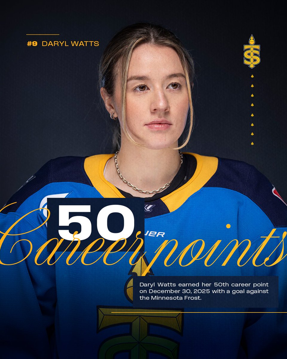 PWHL_Toronto's tweet image. GO D! ⚡️

With today's goal, Daryl Watts becomes the second-ever player in the PWHL to hit 50 career points!