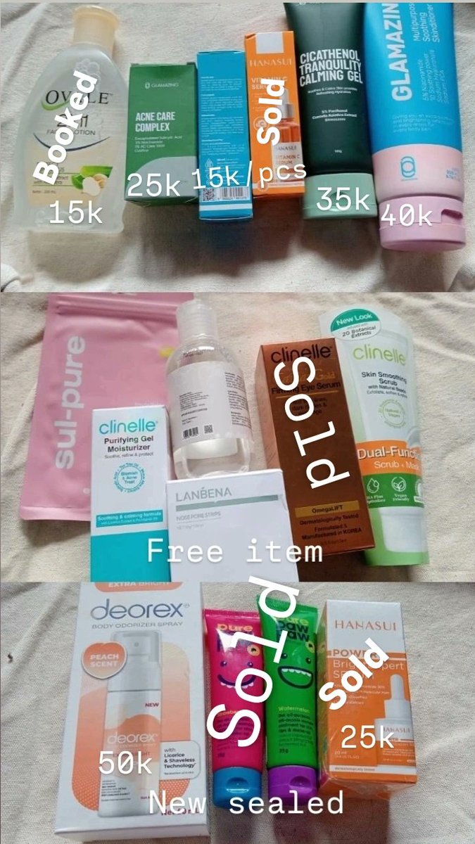 solitedu's tweet photo. Jual makeup dan skincare underprice  bisa oren dan ada free 
Preloved:
Glamazing acne care complex 25k
Hanasui serum 15k
Glamazing cicathenol 35k
Glamazing skinditioner 40k
True to skin cushion 70k
New:
Deorex peach 50k
Free
Ada scrub, micellar water, moist, acne patch, nosestrip https://t.co/yMdPp5R68d