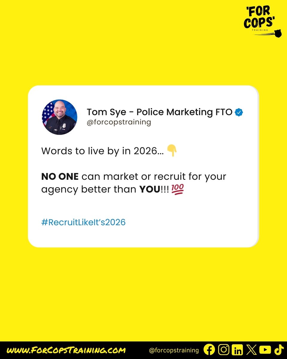 ForCopsTraining's tweet image. It's 2026 and well past time you ditch those outside recruiting companies and take back your police recruiting!  💯

Need some help learning how to do things yourself? 🙋‍♂️🙋‍♀️

Check out all of the free resources available right now on my website and kick those outside recruiting…