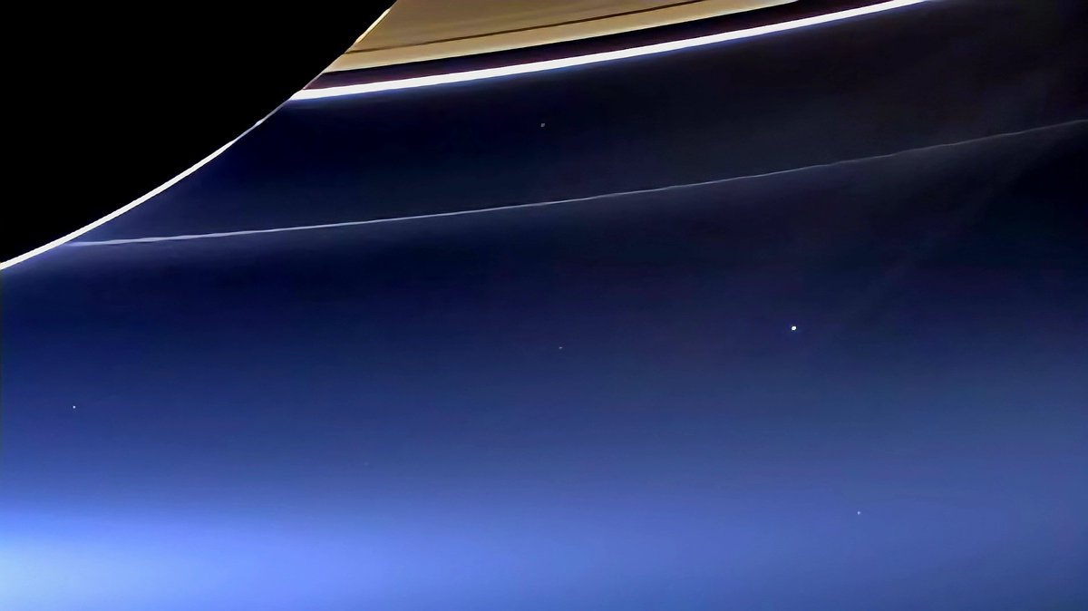 Earth seen from Saturn, tiny little blue dot.

This pale blue dot contains everything we know and love.

Let's make protecting it our New Year's resolution.

Best wishes, love, peace, freedom, stop terrorism and war...

#NewYear #NewYear2026

contactlight.de