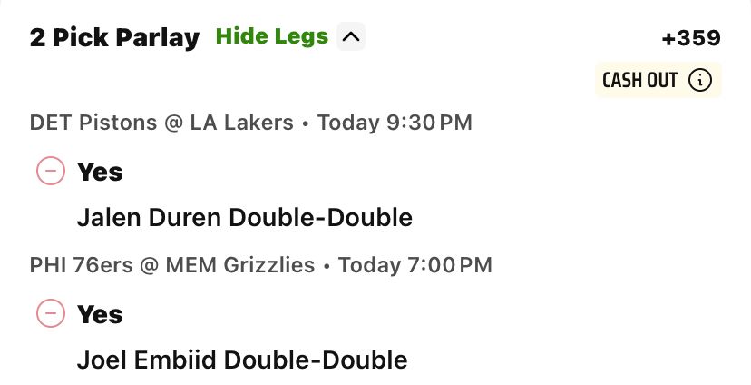 Sharpstacktips's tweet photo. Low stress.
High IQ.
This is how bankroll grows 💰
Jalen Duren — Double-Double
Joel Embiid — Double-Double
#sportsbettingpicks #nhl #Giveaway #prizepicks #underdog #bet365 #draftkings #GamblingX #dubclub
#NBA #winable https://t.co/t0nGqNKGCR