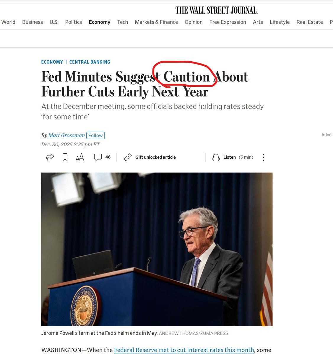 美联储议息会议表示将对26年进一步降息持谨慎态度，官员们明确表示，可能“在一段时间内保持利率不变”，之前市场可能在定价1月继续降息 ，现在这个预期需要被抹去。