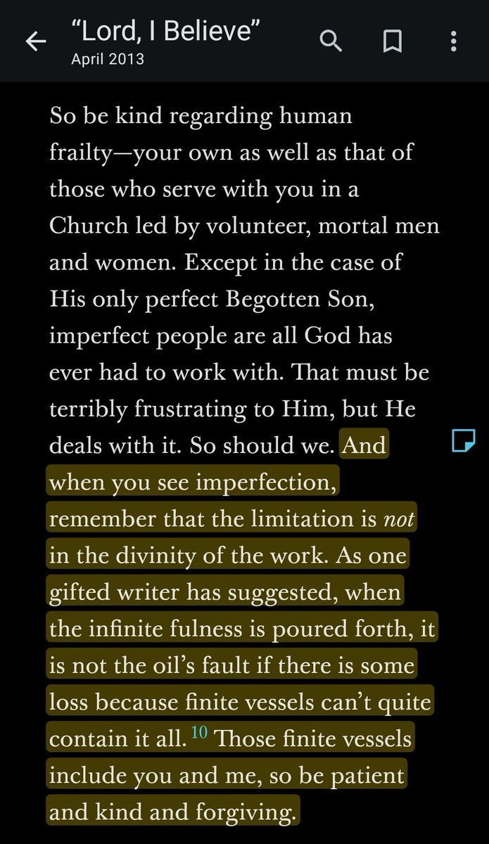 NerdyNighthawk's tweet image. I was listening to President Holland's talks "Lord, I Believe" and I came across this quote that stood out to me. When I heard it, this thought came into my mind.

I started thinking about water on stone. At first, if water drops on a stone, the stone can't hold any of it and the…