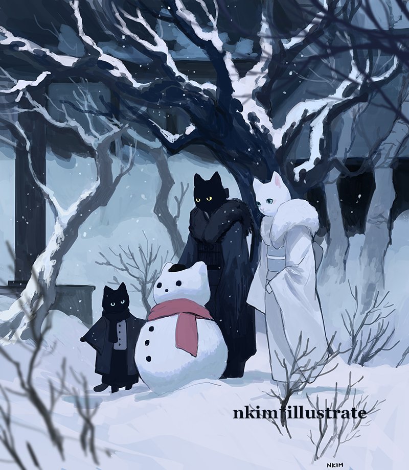 nkim_illustrate's tweet image. Cat Family in the Snow! ❄️❄️❄️