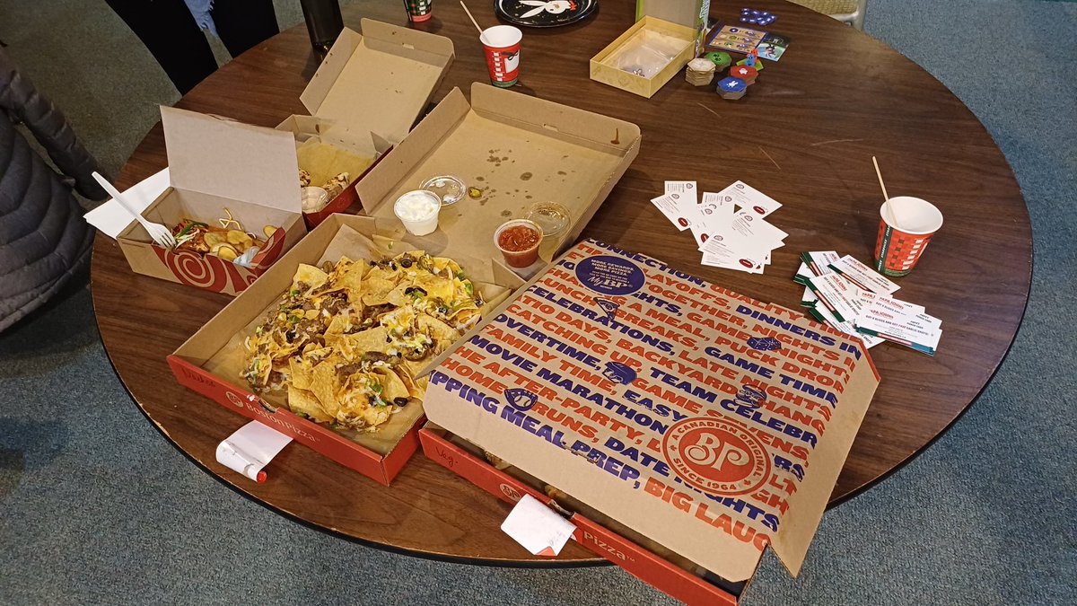 HR9: Thanks Boston Pizza (North Van) for sponsoring our early dinner! Taking a board game break to munch! Why did Boston Pizza donate? Because they're helping us support BC Children's Hospital and <a href="/ExtraLife4Kids/">Extra Life</a>!!

Donate here for chance to win giftcard: extra-life.org/participant/ta…