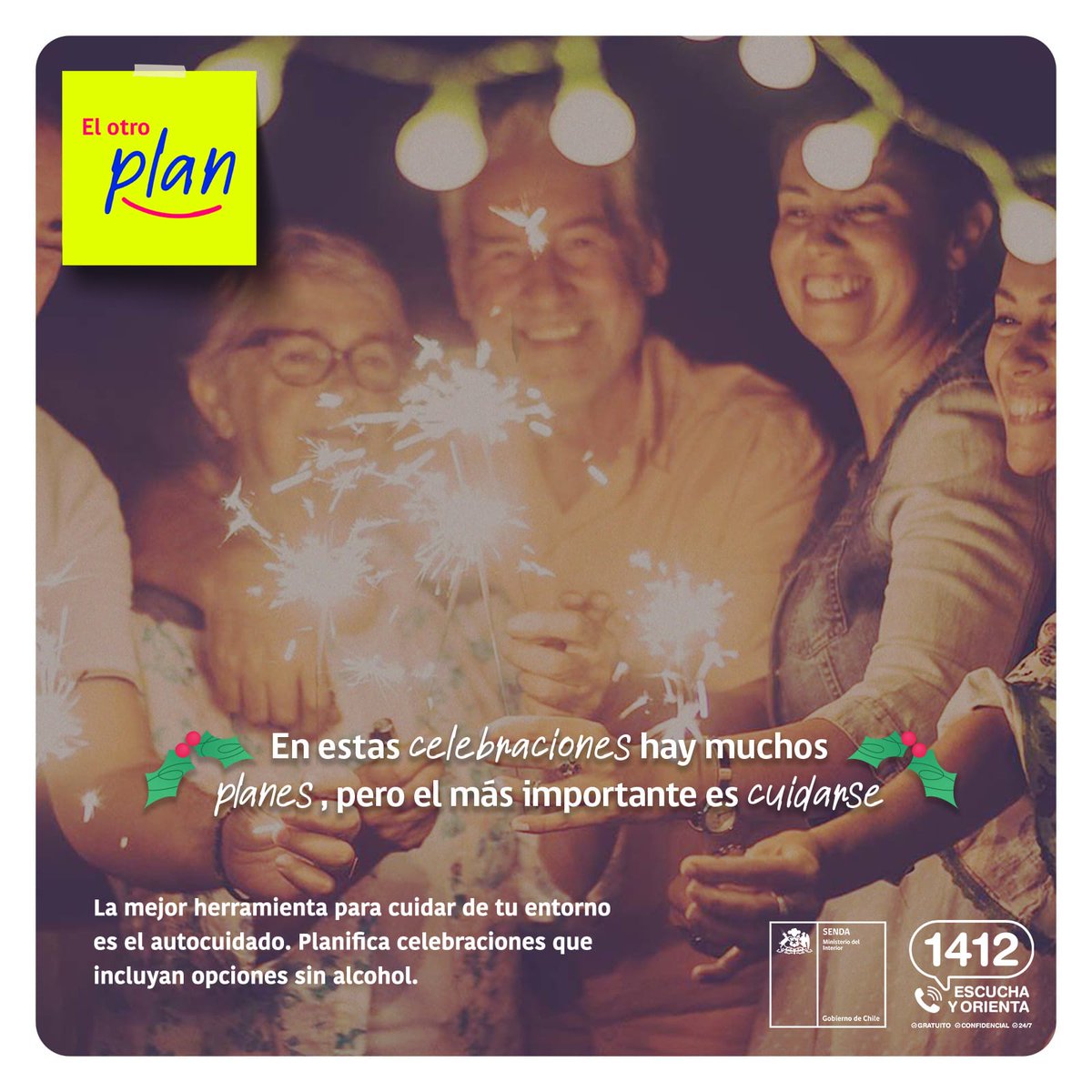 📢Vecinos de Mostazal!

✨En estas fiestas de fin de año, también es un buen plan celebrar sin beber alcohol☺️.

🫂La mejor herramienta para cuidar de tu entorno es el autocuidado.

#elotroplan