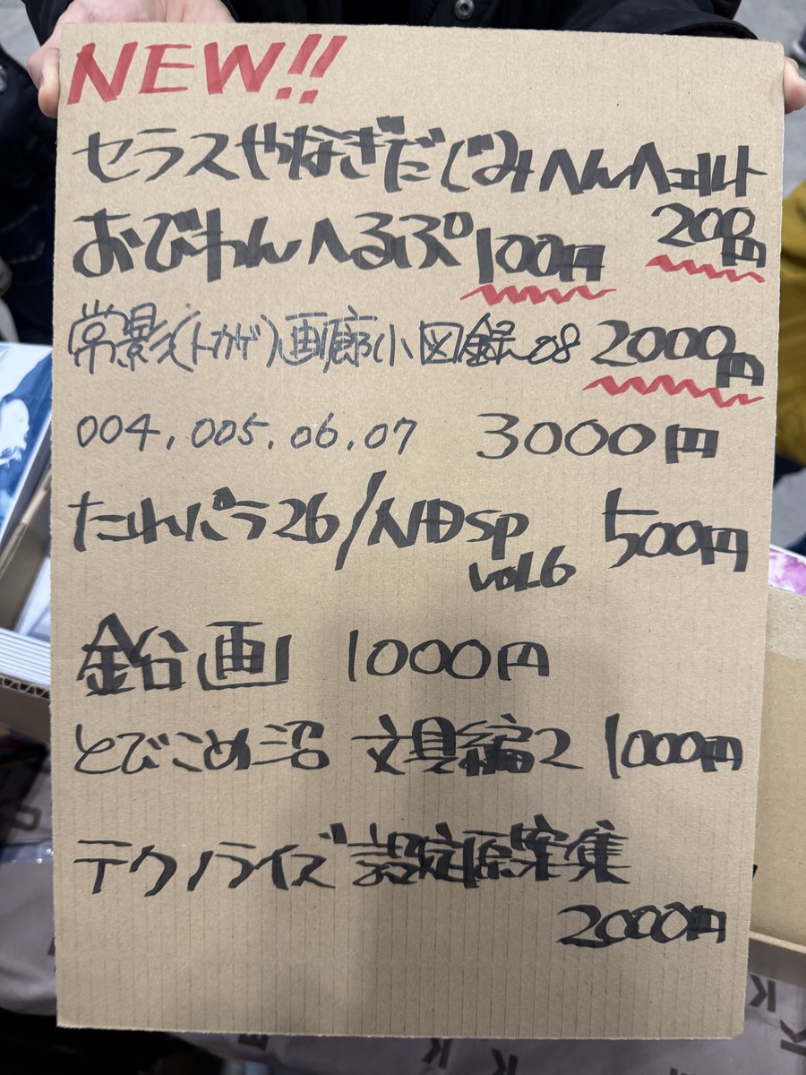コミケ2日目、安倍吉俊のサークル、東7ホール M39a,b、お品書きです