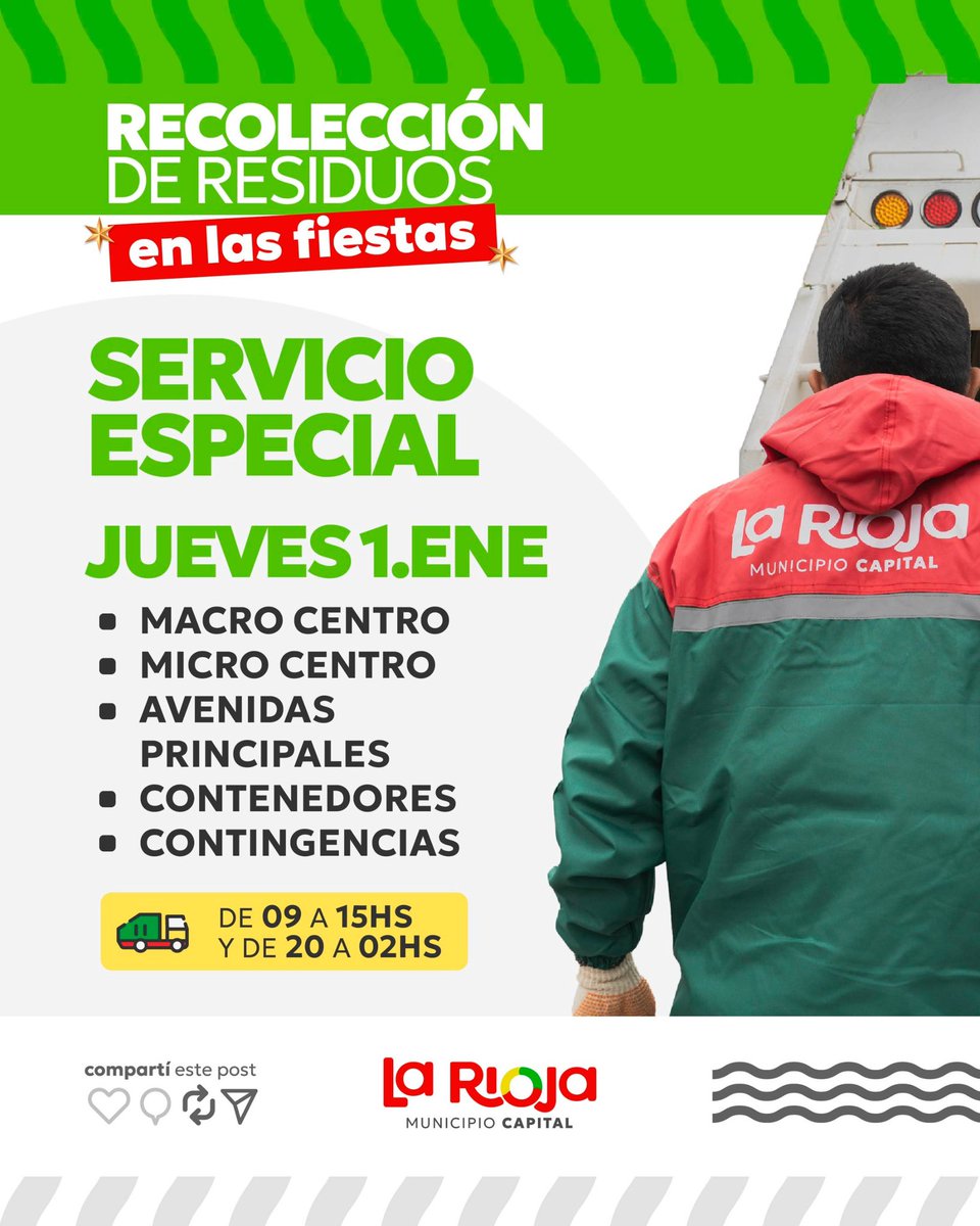 👉🏻¡Te dejamos nuestros horarios de recolección de residuos en este fin de año!✅