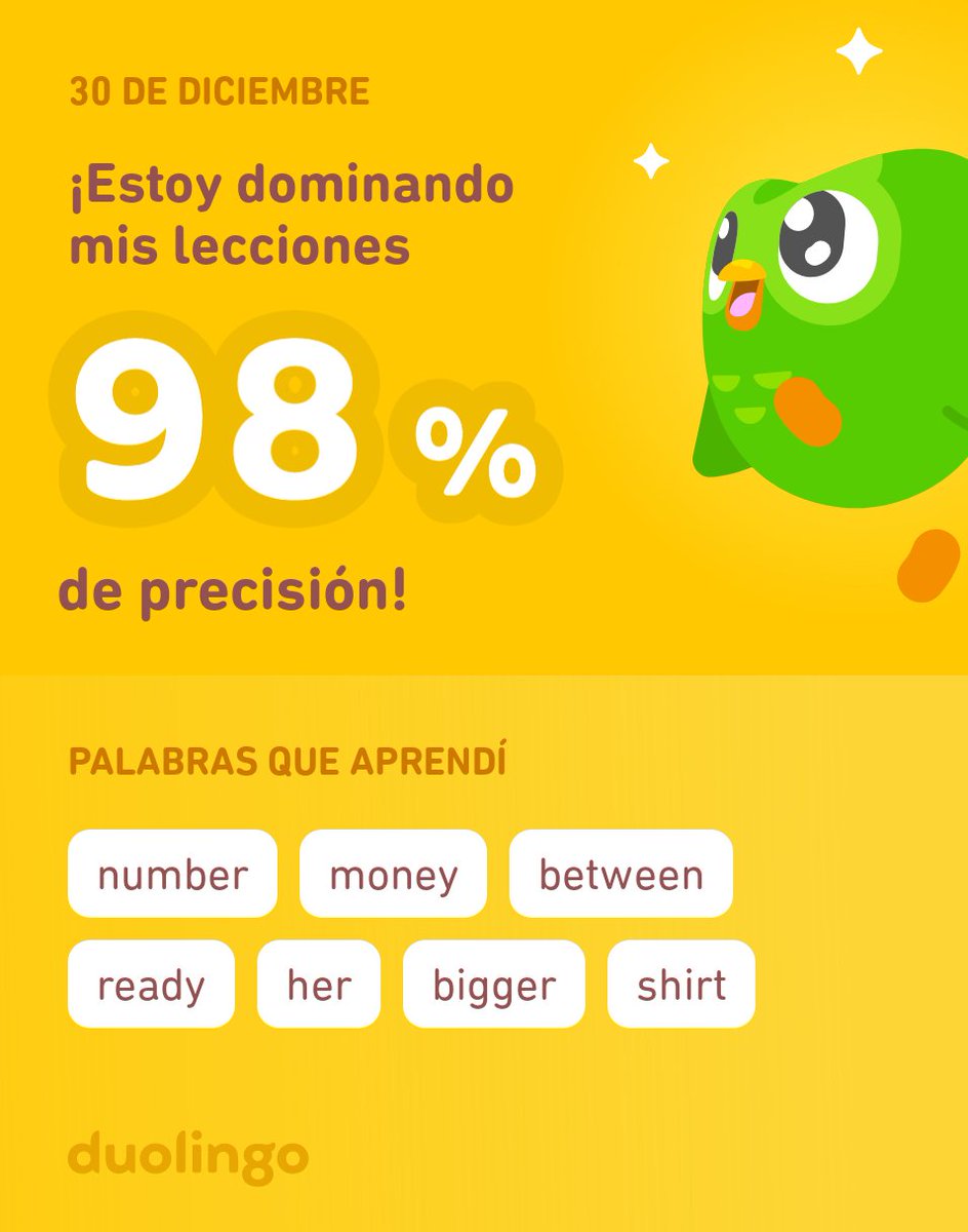¡Estoy aprendiendo inglés en Duolingo! Es gratis, divertido y efectivo.