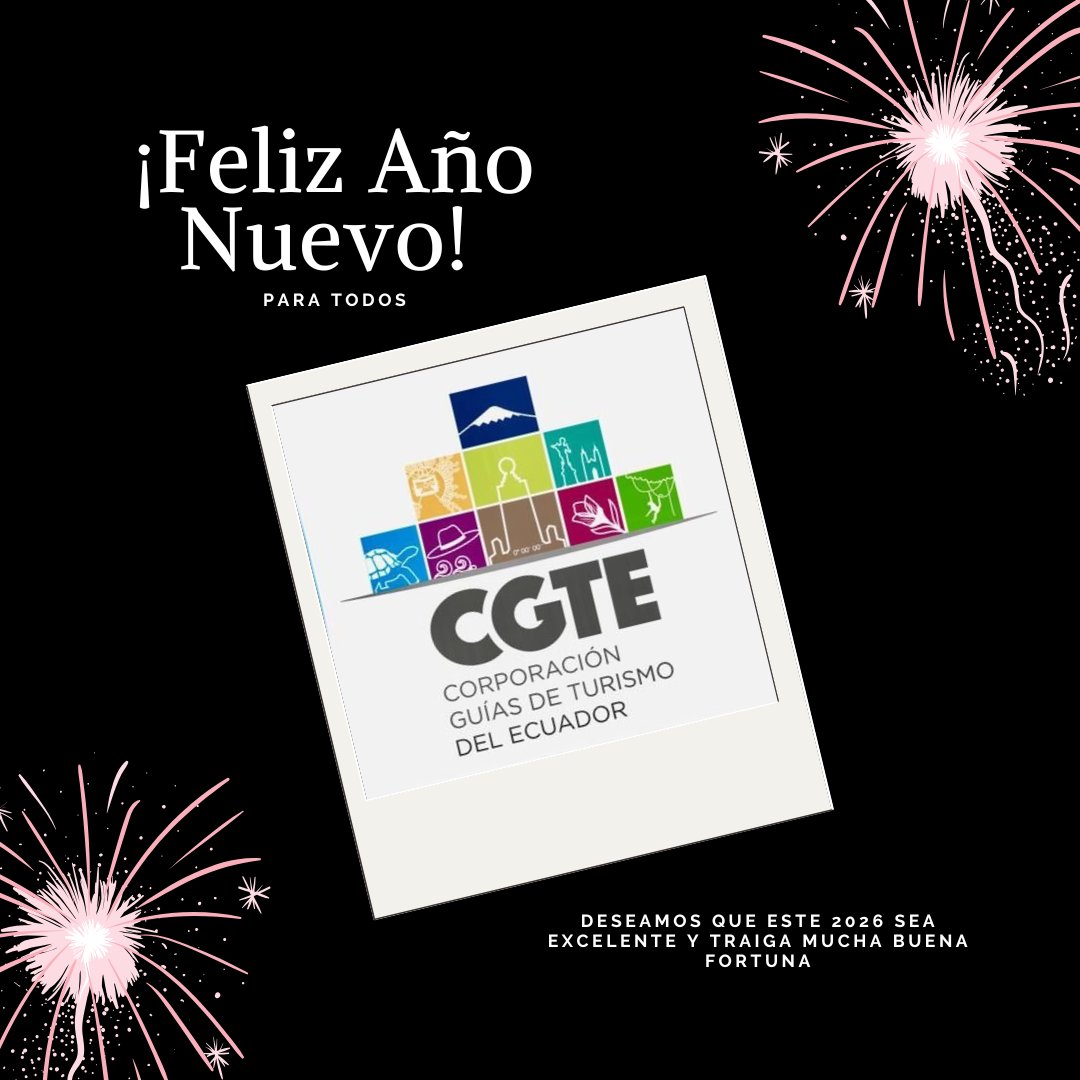🎉 Feliz Año 2026
Desde la Corporación de Guías de Turismo del Ecuador saludamos a nuestros colegas y familias.
Gracias a quienes hoy trabajan lejos de casa en estas fiestas.
Seguiremos firmes defendiendo a los Guías y exigiendo ser parte de las decisiones del Gobierno Nacional!
