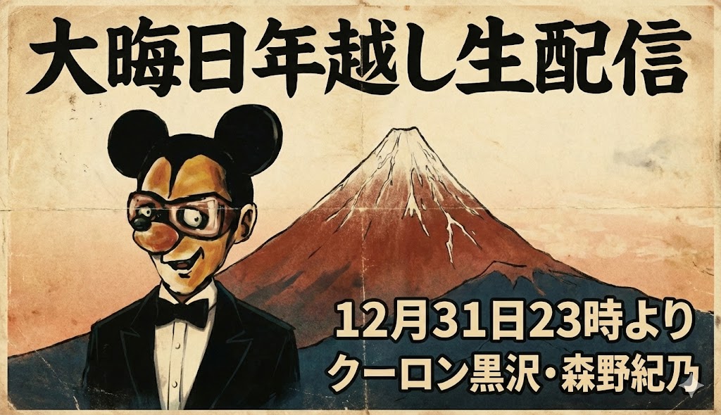 2025年も今日でおしまい。大晦日恒例の年越しライブ配信は今晩23時からひっそりスタート。誰でも見られるオープンライブ。皆さんからのおたより・人生相談はギリギリまで受け付け中(リンク先の概要欄に投稿URLあります)。おたのしみに！
youtube.com/live/OMzsuQtC_…