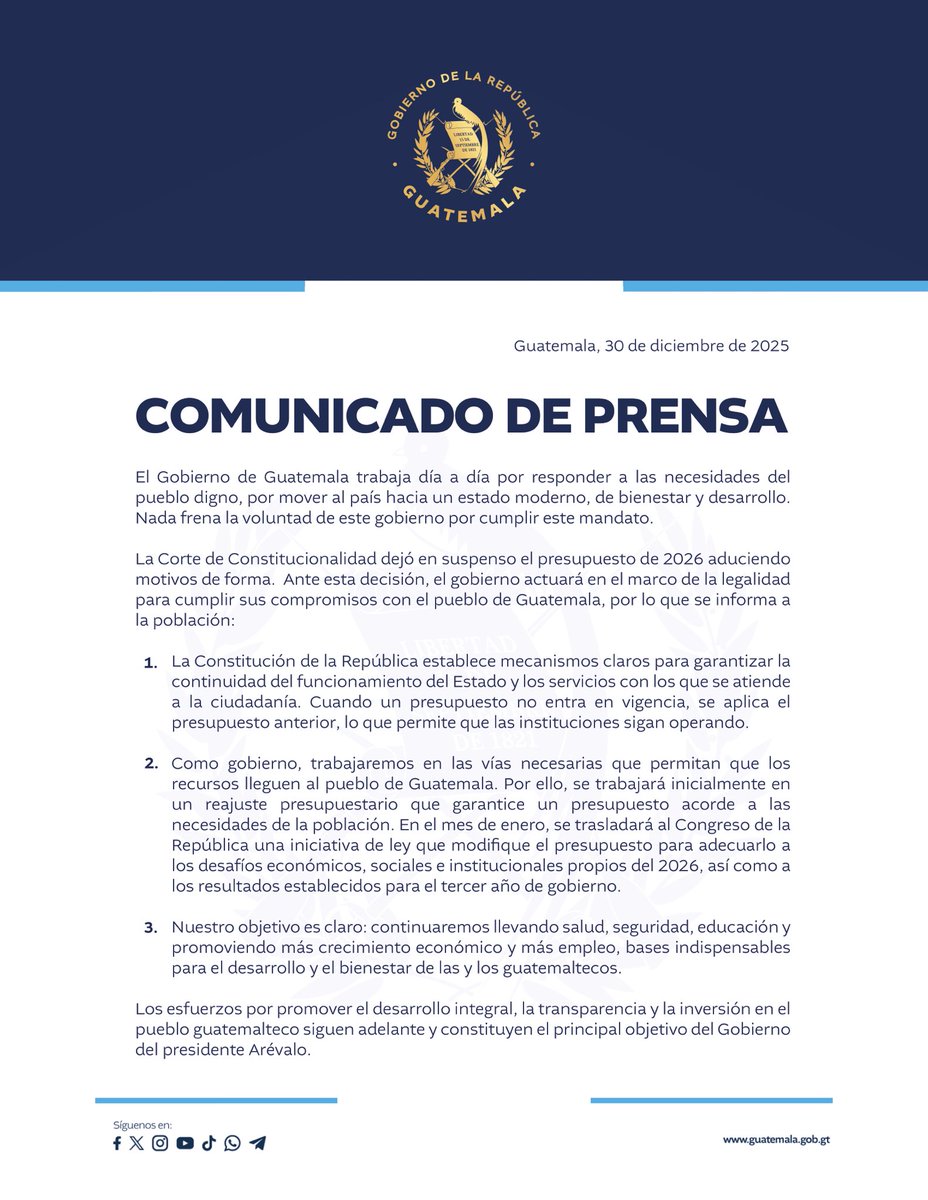 El Gobierno de Guatemala informa a la población: