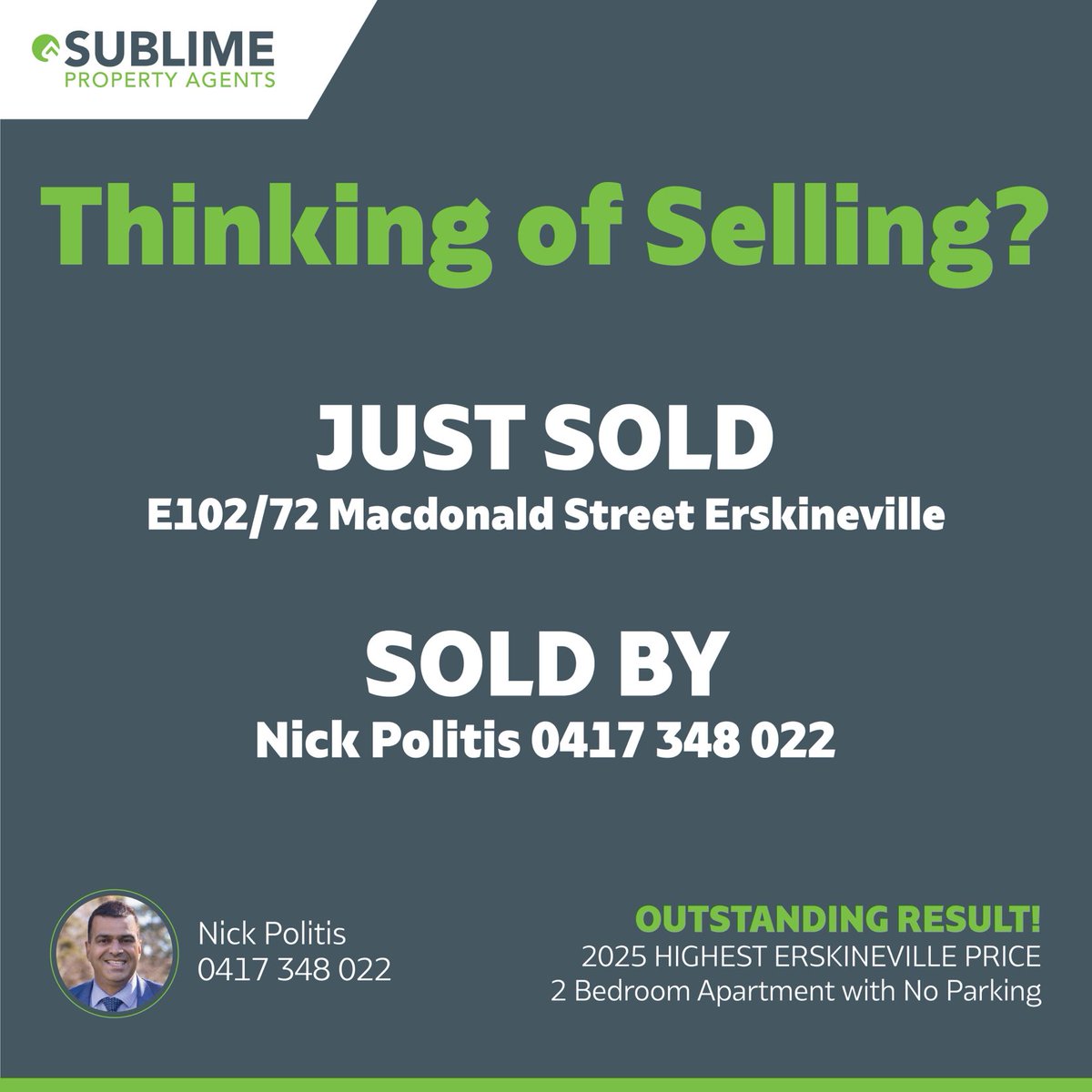 Nick__Politis's tweet photo. ✨ JUST SOLD | HIGHEST PRICE ✨
Just Sold
E102/72 Macdonald St Erskineville
🛏 2 Bed | 🛁 1 Bath
📅 Sold November 2025
💰 $880,000

🏆 2025 Highest price in Erskineville.
2 bed1 bath NO parking. 
🤔 THINKING OF SELLING?
📞 Nick Politis – 0417 348 022 
for the BEST PRICE! https://t.co/njweG2RW4P