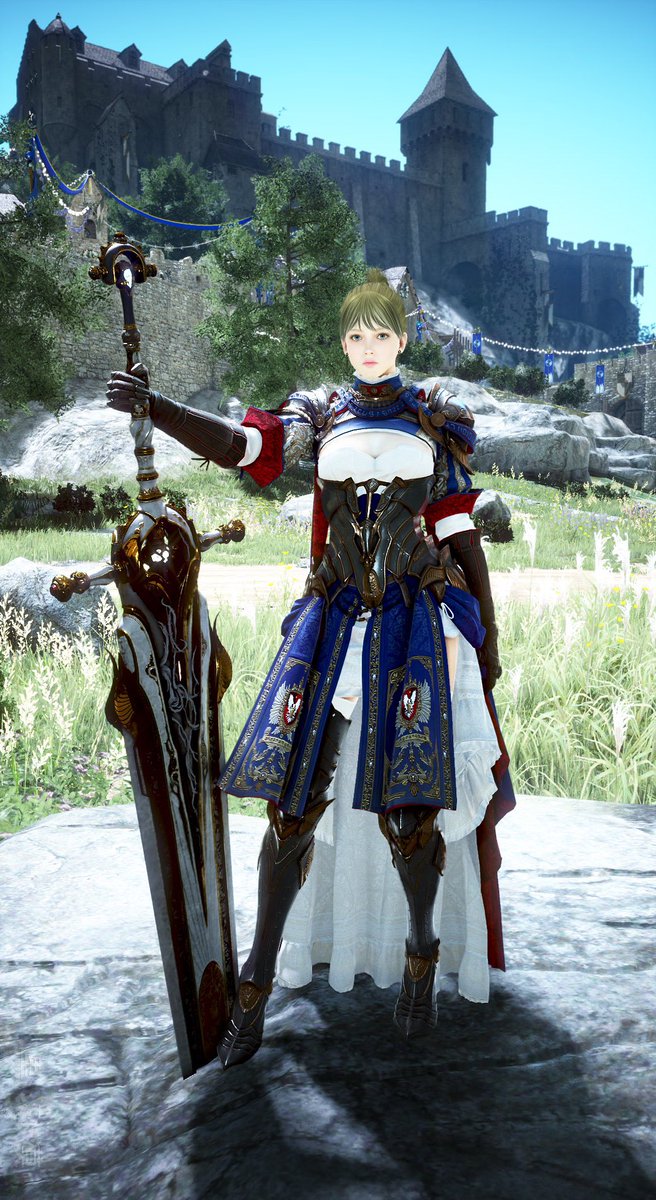 true_neun's tweet photo. 新職[SP]セラフィム
武器に合わせた力強さが欲しくて、
小顔キレイ系から再調整しました。
(顔型2：笑顔40%)

ポニーテールにして事前予約報酬イヤリングが目立つ様にしたところ、更に強そうな佇まいになりました。メンテ終わったら体格や身長をもう少し直したいですね。

#黒い砂漠PC #SP #セラフィム https://t.co/XnCVig5ohk