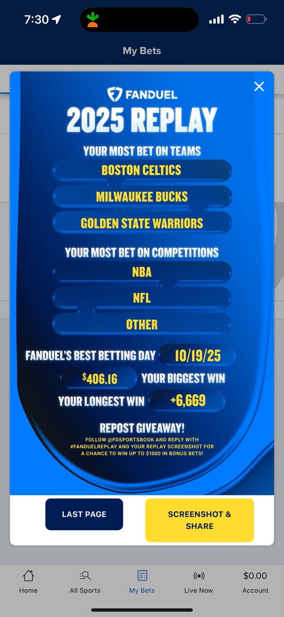 ABAmichla's tweet photo. @FDSportsbook #FanDuelReplay https://t.co/9uWXzLMZNg