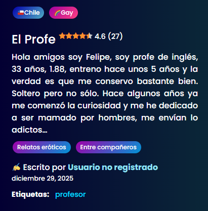 relatos_gay_cl's tweet photo. 𝗥𝗘𝗟𝗔𝗧𝗢: El Profe 🍆🔥

𝗥𝗘𝗟𝗔𝗧𝗢 𝗖𝗢𝗠𝗣𝗟𝗘𝗧𝗢: https://t.co/fMOwZtJjFT https://t.co/xZKcMLrzRH