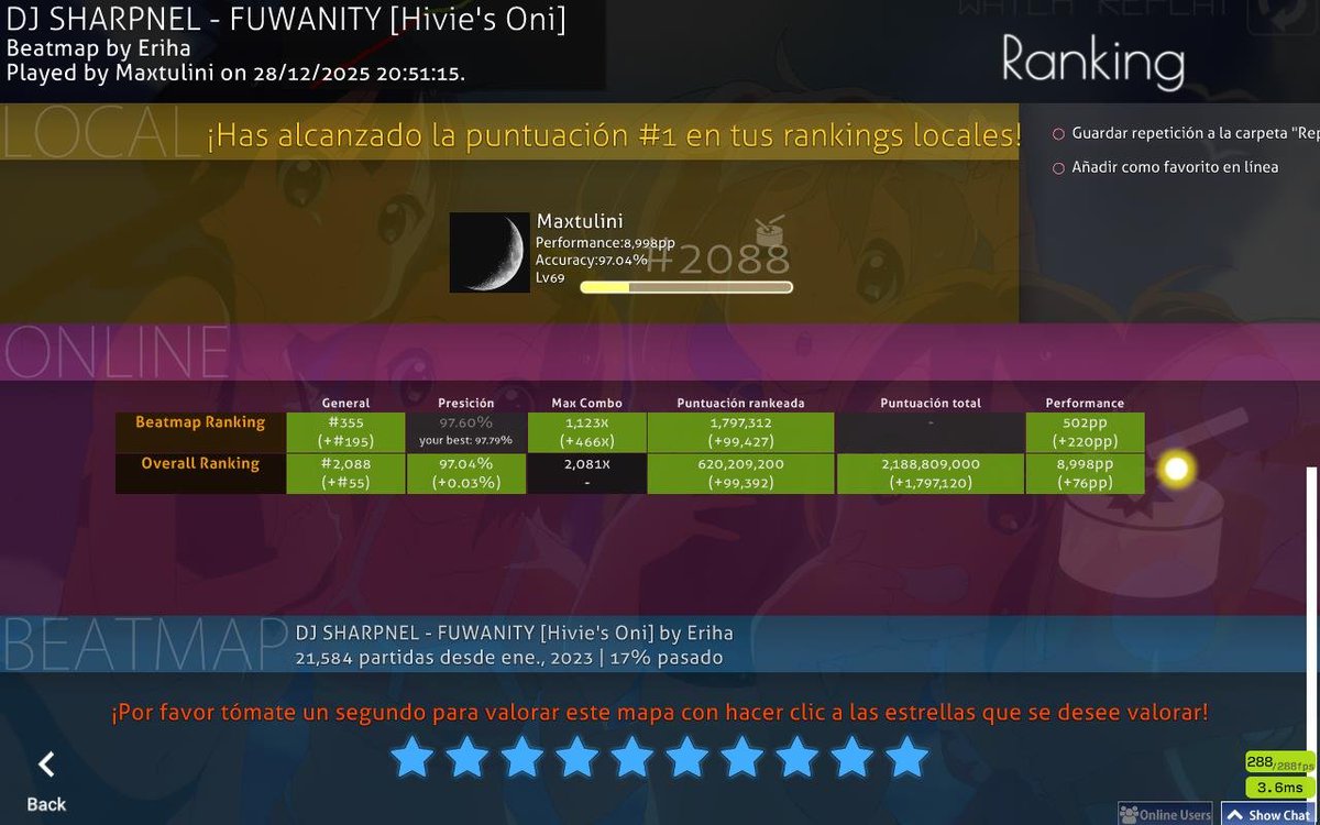 maxtulini's tweet photo. My very first 500pp play on Taiko before hitting 9kpp overall.
And right immediately got exactly 9kpp afterwards.
I'm very happy for me :D https://t.co/iN2aM83mCY