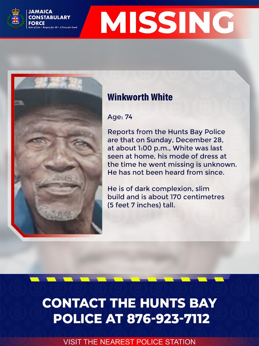 JamaicaConstab's tweet image. Help us locate missing Winkworth White. If you know his whereabouts, please call the Hunts Bay Police or the nearest police station. 

#Missing