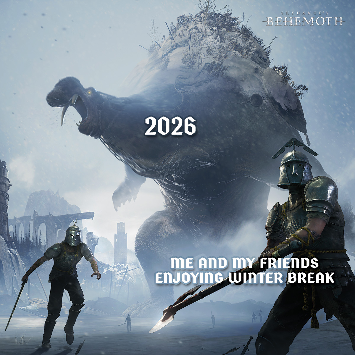 paramountgames's tweet photo. When you finish the 'winter break' side quest, and accidentally trigger the main story boss. https://t.co/BRFbAiyD8z