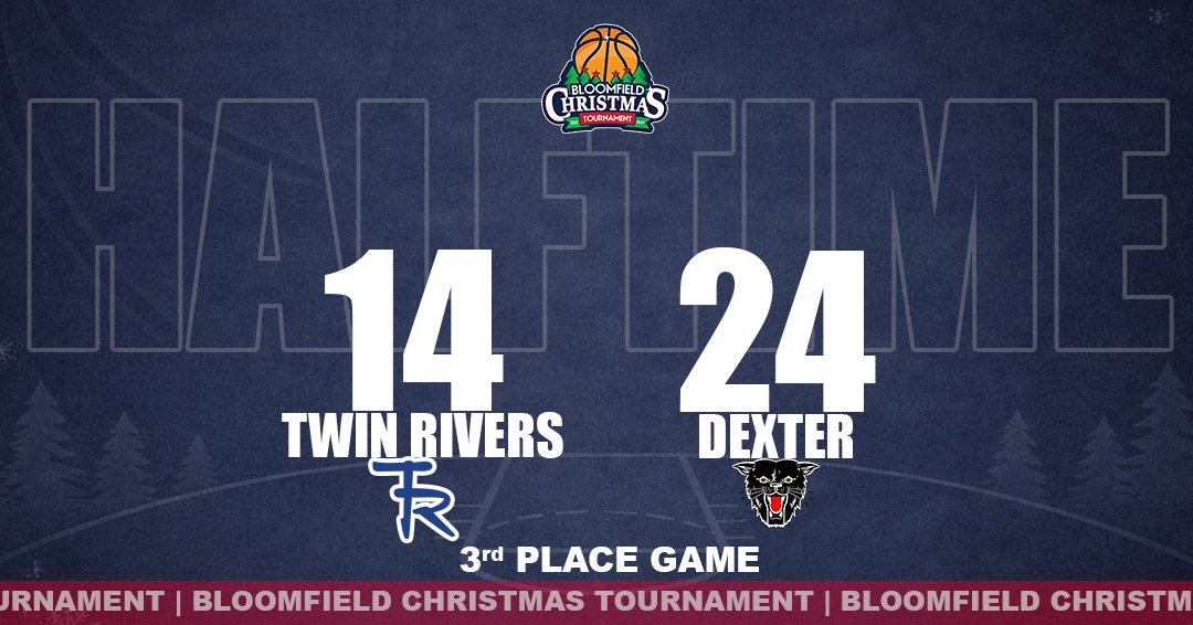 BCT_Update's tweet photo. #1 Dexter Leads #6 Twin Rivers at the half of the BCT 3rd Place Game.

Game #25 | Halftime Score:
Dexter - 24
Twin Rivers - 14
🎄#BCT2025
Sponsored by Cook Barkett Ponder &amp; Wolz https://t.co/gx24WyesKI