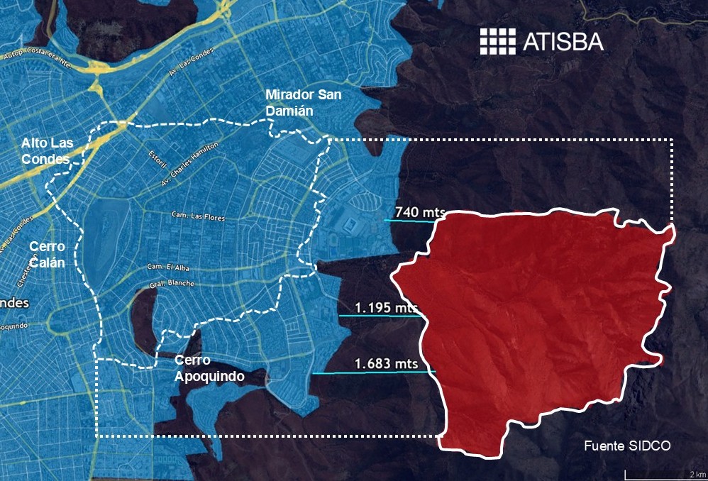 Incendio Plaza Sur en Las Condes ya superó las 870 hectáreas. 

Esto equivale a la suma de los barrios San Carlos de Apoquindo + Los Dominicos+ La Foresta 

Afortunadamente el viento lo aleja de la ciudad