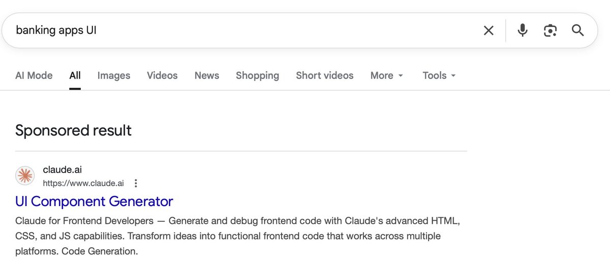 first time I've come across this - <a href="/AnthropicAI/">Anthropic</a> running ads on searches like 'banking apps ui'