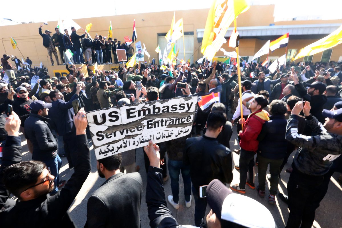 TodayHistoryPTV's tweet photo. 📜 TODAY IN HISTORY | Dec 31, 2019
Iraqi protesters breached the outer wall of the US Embassy in Baghdad after US airstrikes on Kataib Hezbollah resistance group. It marked a dramatic escalation amid growing anger over US occupation.
#Iraq #USOccupation https://t.co/x7cw9YQpQL